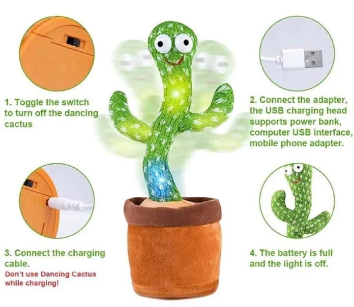 Dancing Cactus Toy – Singing, Talking, Voice Recording Plush with USB Rechargeable Function