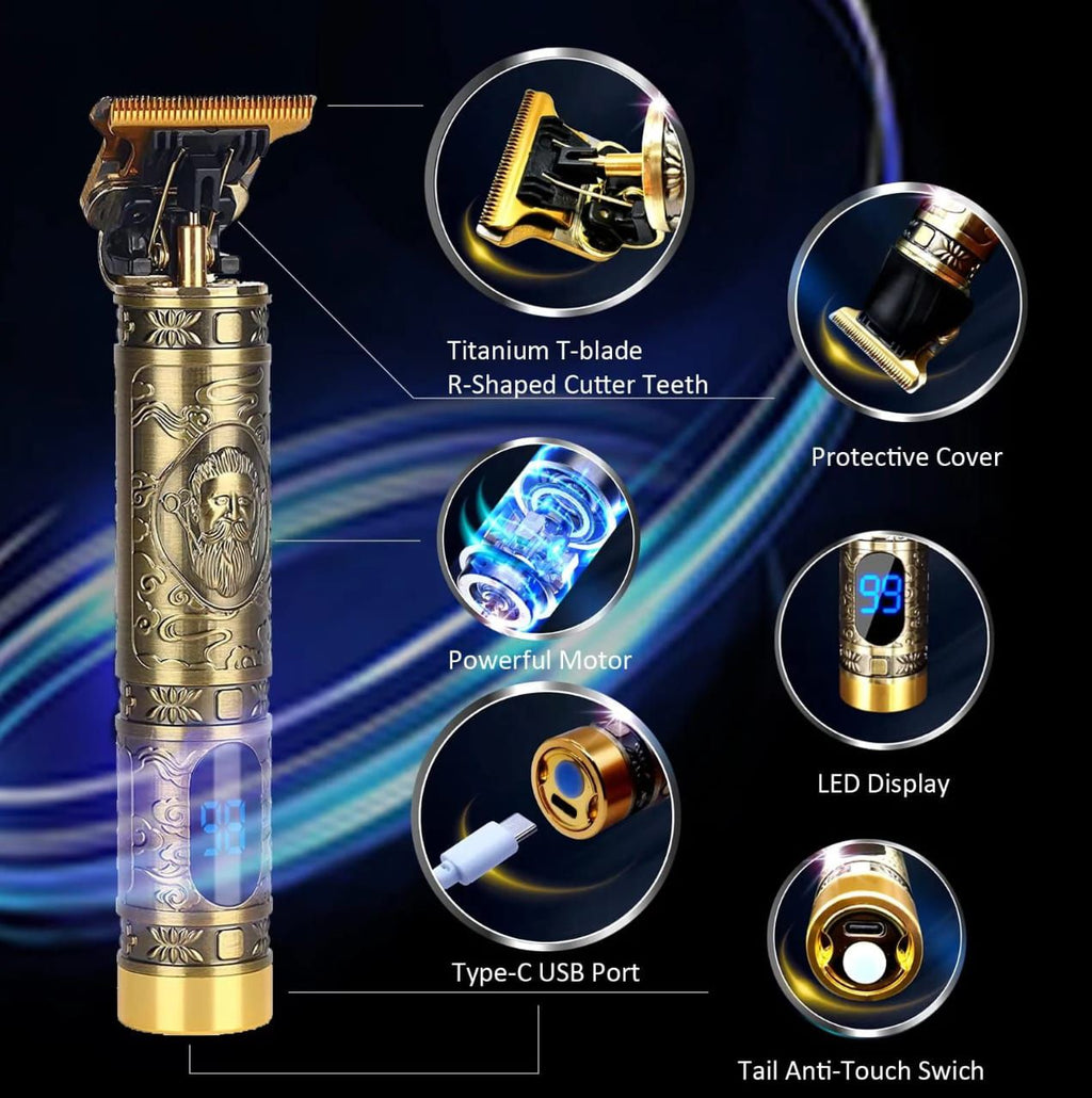 Vintage T9 Rechargeable Hair & Beard Trimmer – Metal Body Hair Clipper